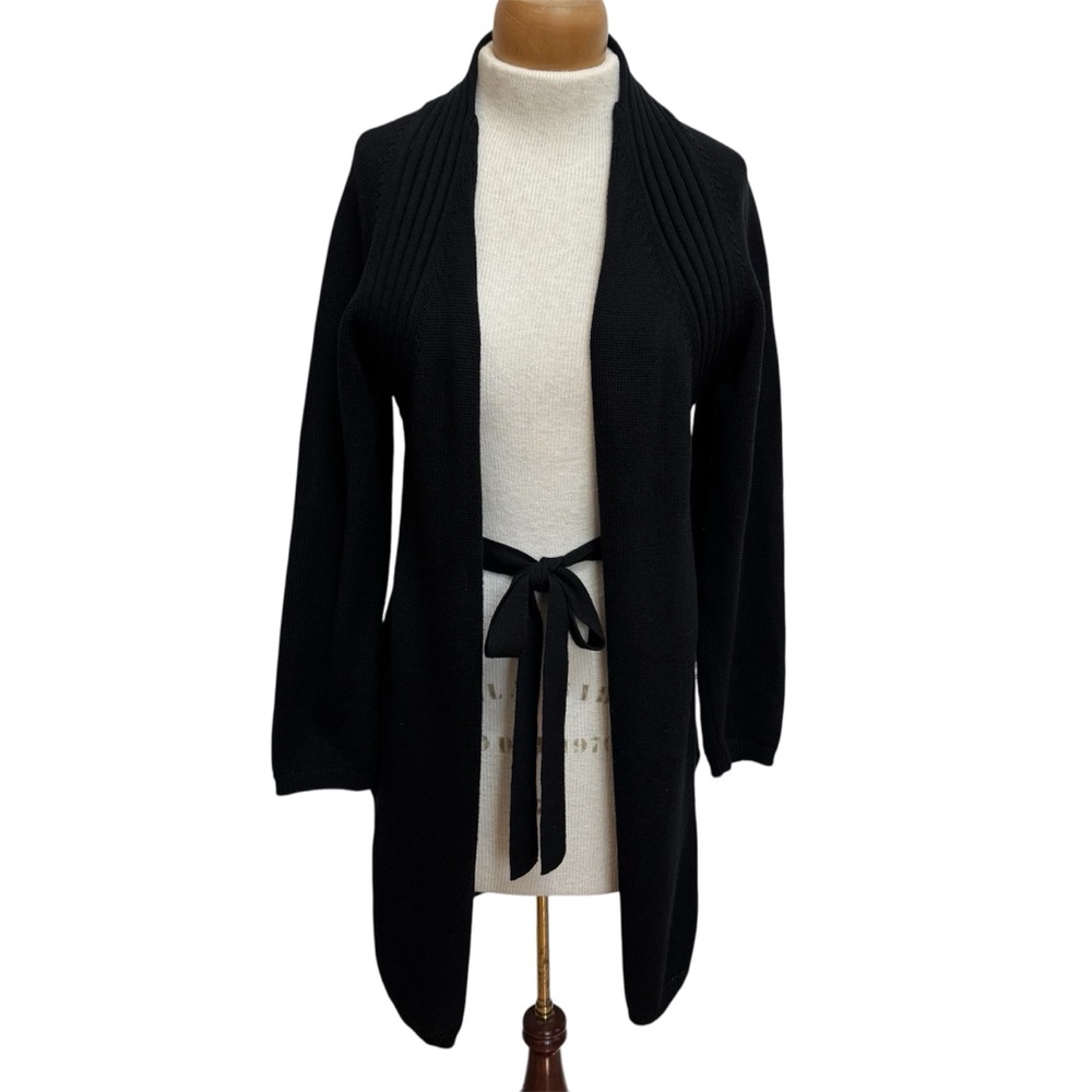 Wolford‎ Wool Cotton Blend Cardigan Women Small Tie Waist Ribbed Longline